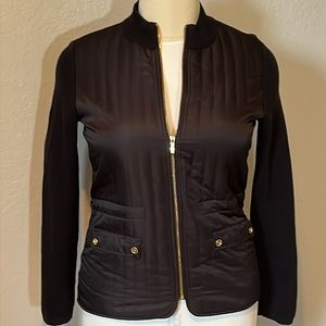 Jones NY | Black Quilted Zip Front Knit Sleeve Jacket